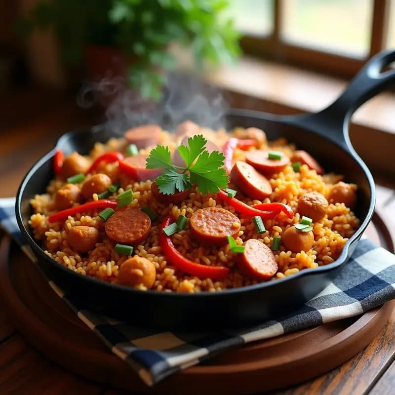 Jambalaya Cajún con Pollo, Chorizo y Arroz: Receta Americana Picante y Reconfortante