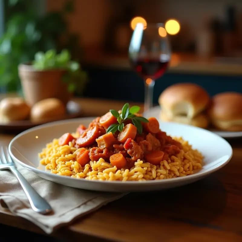 Jambalaya de Pollo y Salchicha con Arroz: Receta Cajún de Luisiana en Olla Express