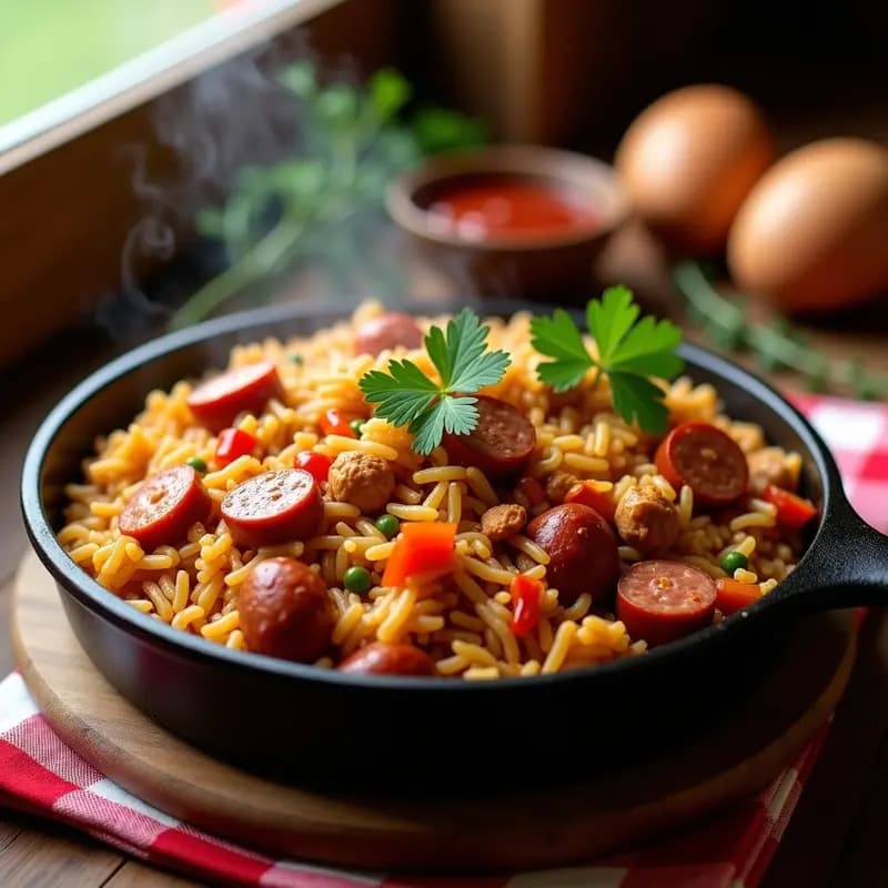 Jambalaya Criolla con Salchicha Andouille y Arroz Basmati: Receta Louisianesa Picante