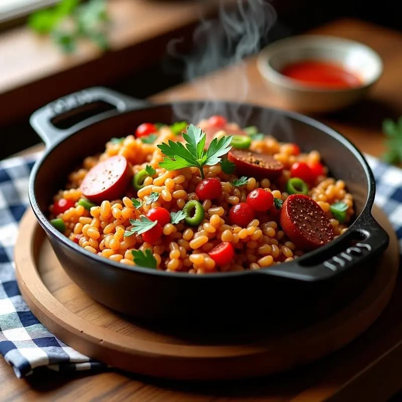 Jambalaya de Salchicha Vegana y Arroz Salvaje: Receta Cajún Sin Carne