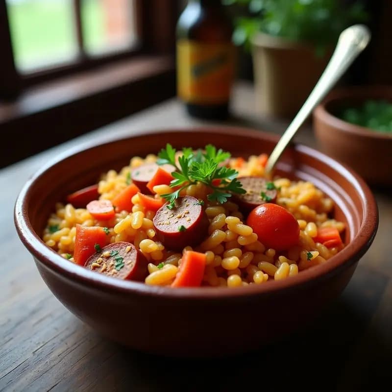 Jambalaya de Salchicha Vegana y Pimientos: Receta Cajún en Olla Rápida