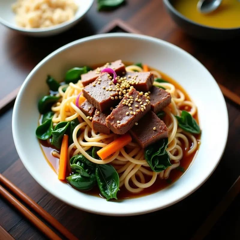 Jap Chae Coreano: Fideos de Batata Salteados con Espinacas y Carne de Res