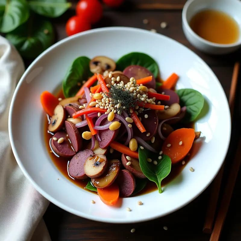 Japchae de Batata Morada y Setas: Ensalada Coreana Vegana con Toque Umami
