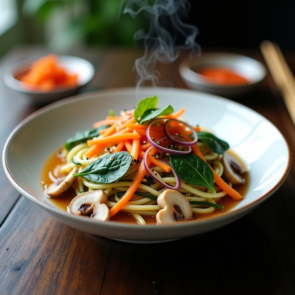 Japchae de Calabacín y Hongos Shimeji: Receta Coreana Keto Sin Fideos en 20 Minutos