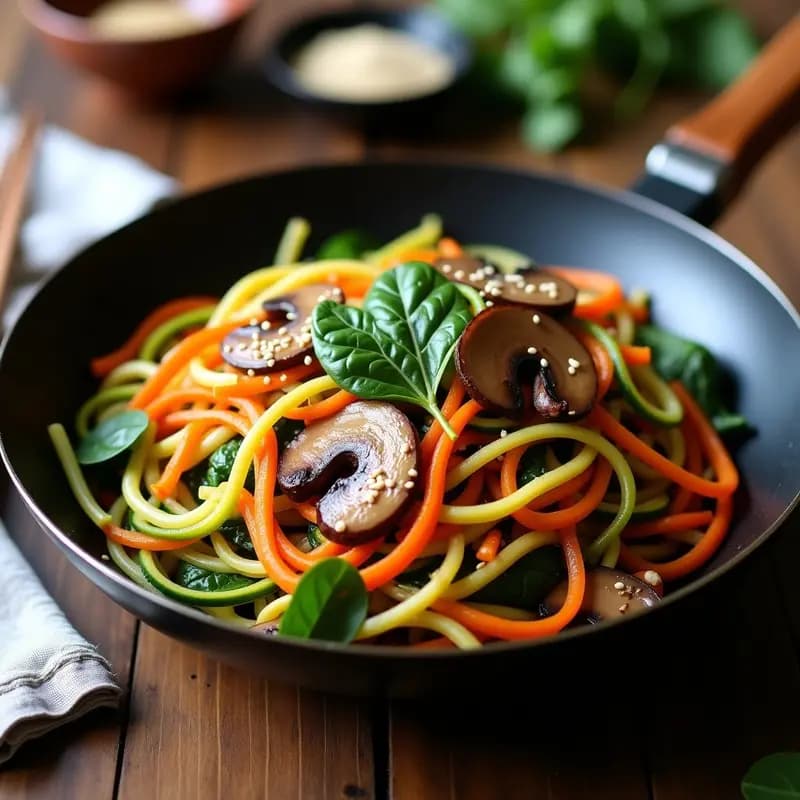 Japchae de Calabacín y Zanahoria: Fideos Coreanos Sin Gluten en Wok