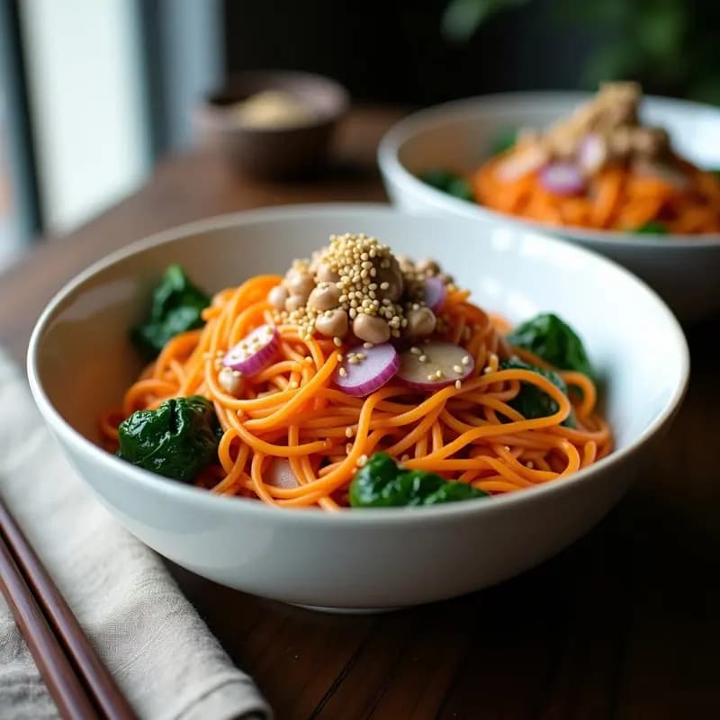 Japchæ Coreano con Fideos de Batata y Espinacas: Receta Vegana y Alta en Fibra