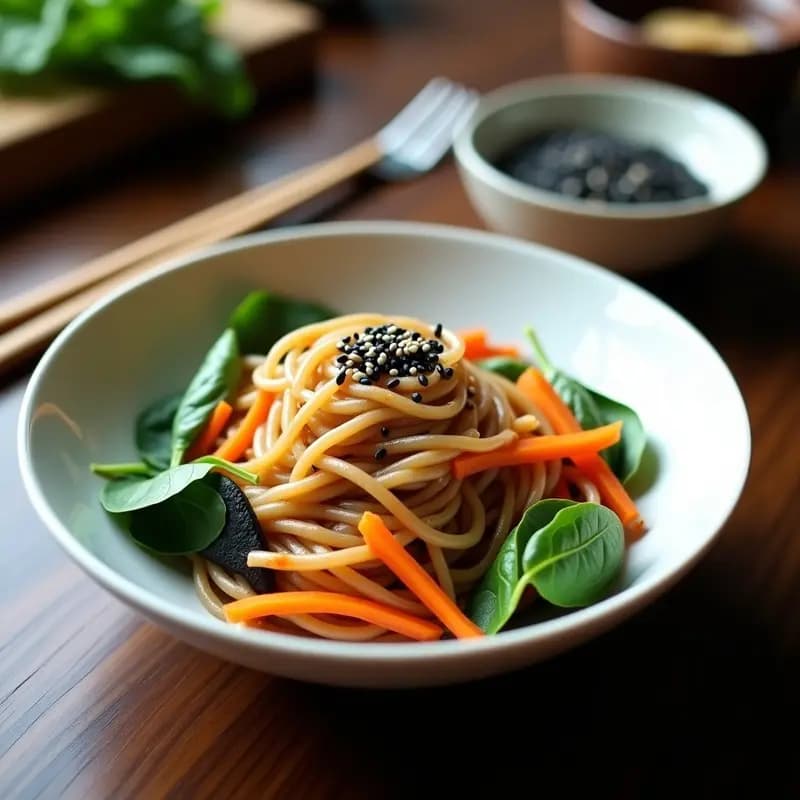 Japchxe de Batata y Espinacas con Sésamo: Receta Coreana Vegana y Alta en Fibra