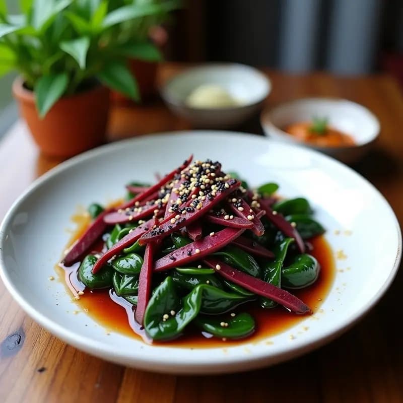 Japchye de Batata Morada y Espinacas: Receta Coreana Vegana con Sésamo y Miel de Agave