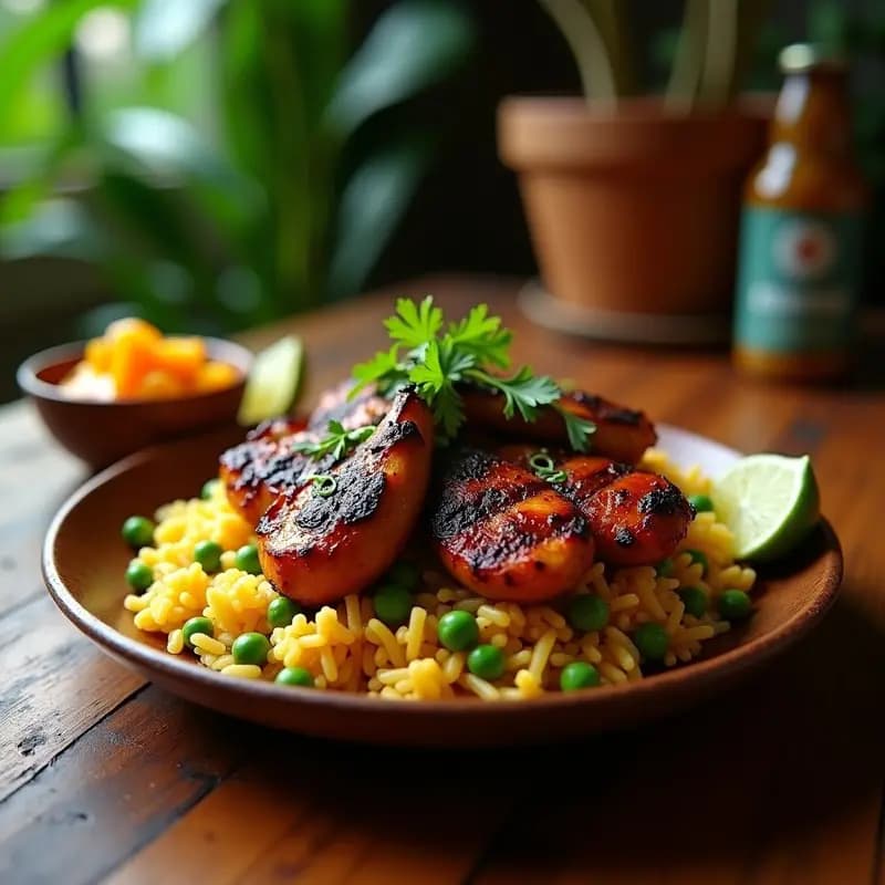 Jerk Chicken con Salsa de Mango Habanero: Receta Jamaicana en Grill con Arroz y Guisantes