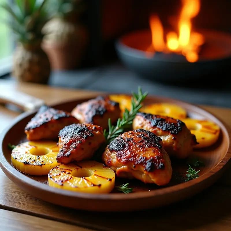 Jerk Chicken con Piña Asada: Receta Jamaicana Picante y Dulce en Grill