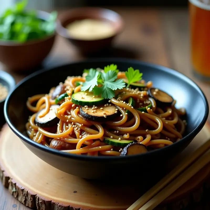 Jjajangmyeon de Calabacín y Champiñones: Receta Coreana Vegana con Salsa de Sésamo