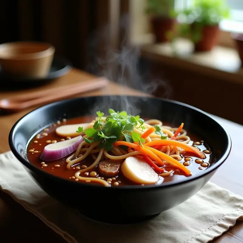 Sopa de Fideos Jjajangmyeon Coreana con Cerdo y Verduras: Receta Reconfortante en Olla Rápida
