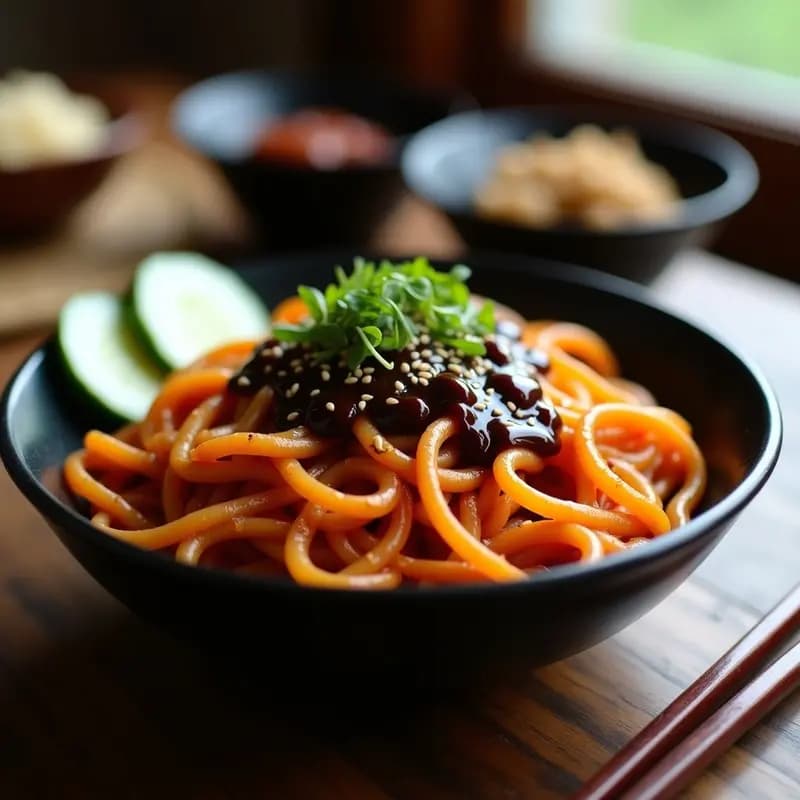 Jjajangmyeon Coreano con Fideos de Batata y Salsa de Frijol Negro: Receta Sin Gluten