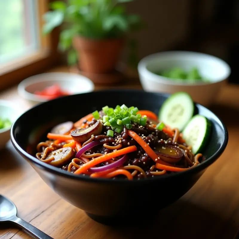 Jjajangmyeon Coreano con Fideos de Konjac y Black Bean Sauce: Receta Vegana y Baja en Calorías