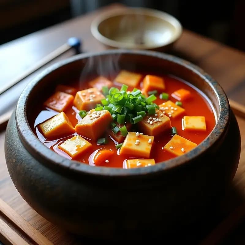 Jjigae de Kimchi y Champiñones Portobello: Receta Coreana Vegana en Olla Rápida con Toque Picante