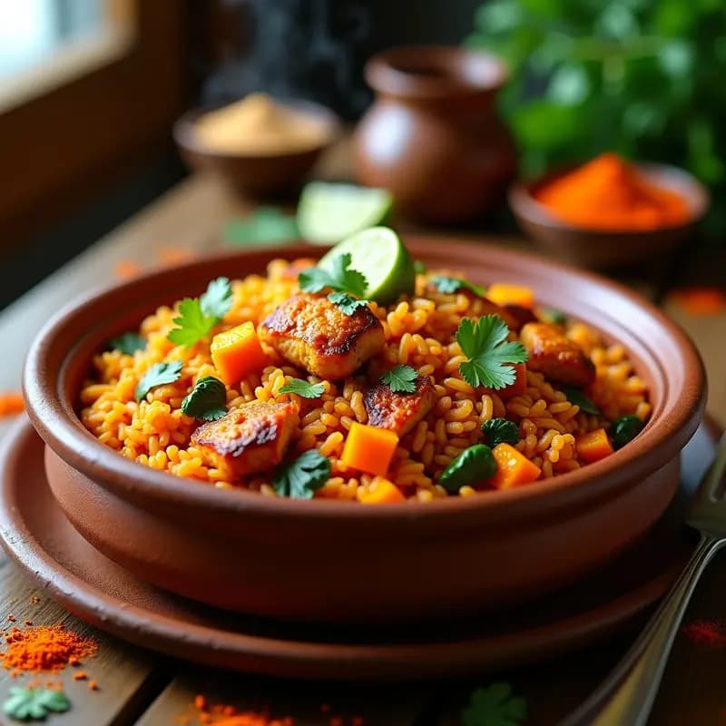 Jollof Arroz Nigeriano: Arroz con Tomate y Especias Cocinado con Pollo y Verduras
