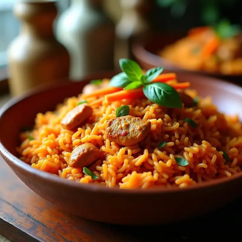 Jollof Rice de Arroz Basmati y Pollo: Receta Nigeriana Tradicional con Especias Africanas