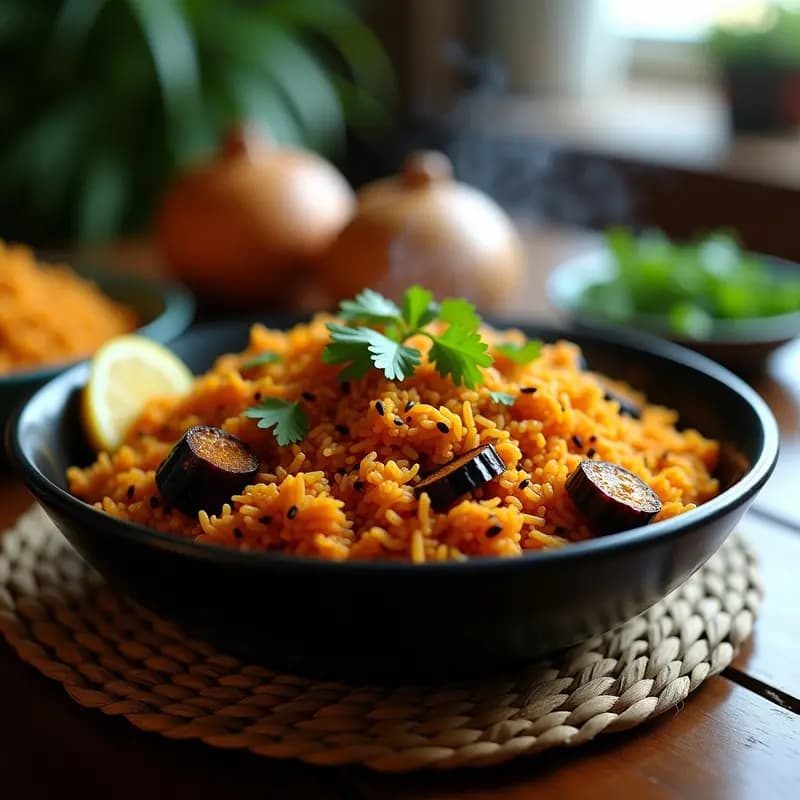 Jollof Rice Nigeriano con Toque de Cúrcuma y Berenjena: Receta Vegana y Especiada