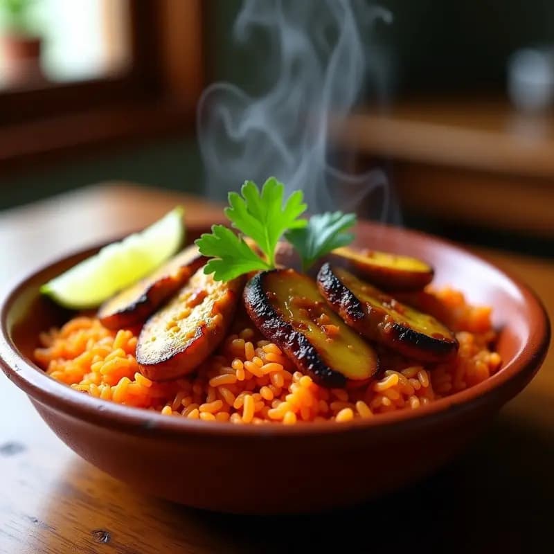Jollof Rice con Pollo a la Parrilla y Plátano Macho: Receta Nigeriana en Olla Express