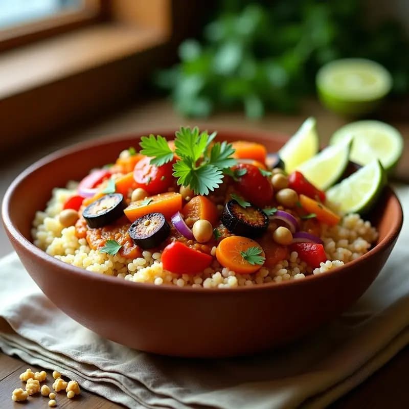 Jollof Rice de Quinoa y Verduras: Arroz Africano Vegano con Salsa de Tomate y Cacahuete