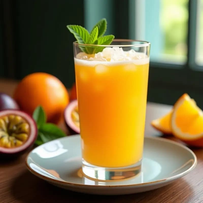 Jugo de Maracuyá y Naranja con Menta: Bebida Tropical Vegana y Sin Azúcar