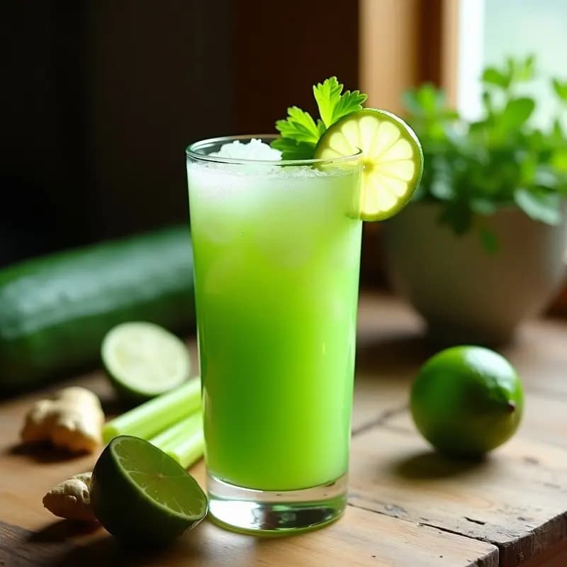 Jugo de Pepino, Apio y Jengibre con Lima: Bebida Detox Mexicana en 5 Minutos