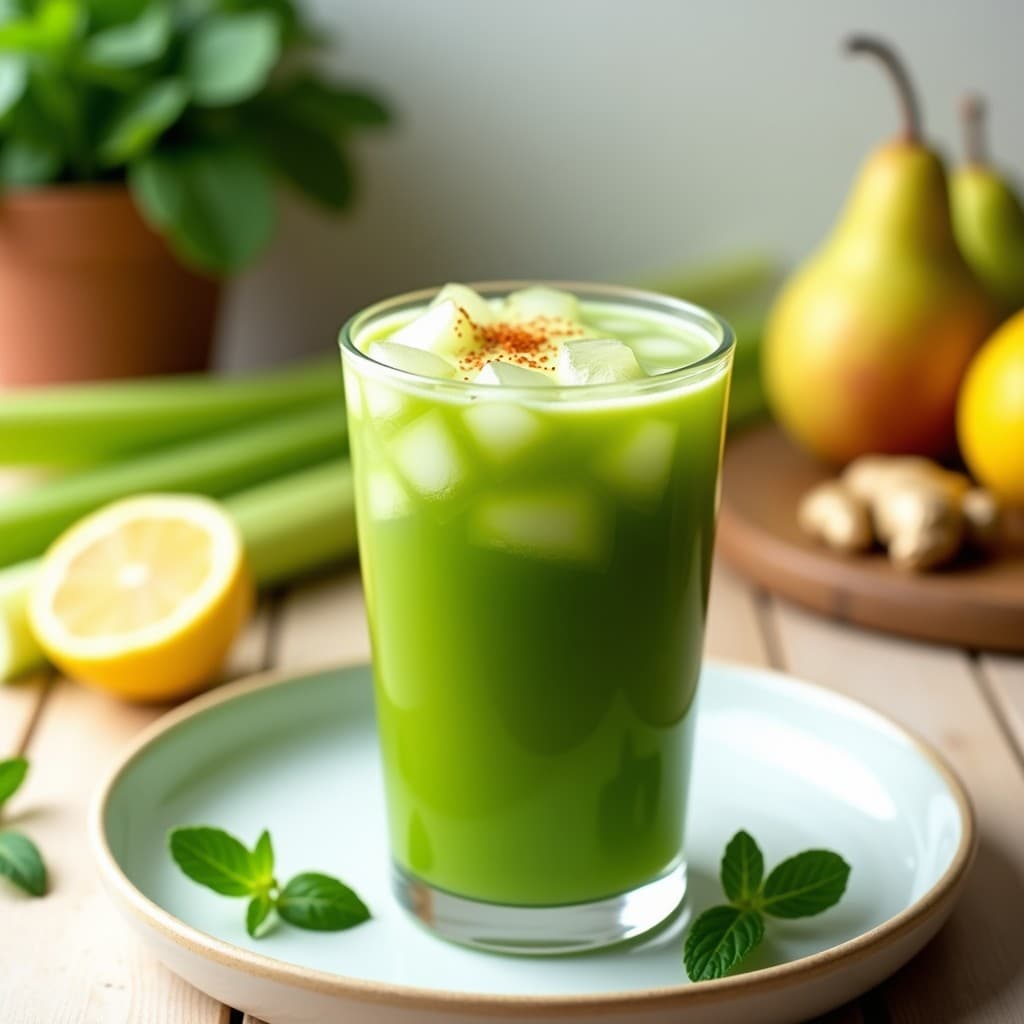 Jugo Verde de Apio, Pera y Jengibre: Bebida Detox y Digestiva Sin Azúcar