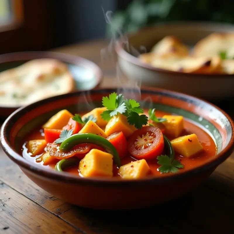Kadai Paneer con Pimientos Verdes y Tomate: Receta India Vegetariana en Sartén con Especias Tostadas