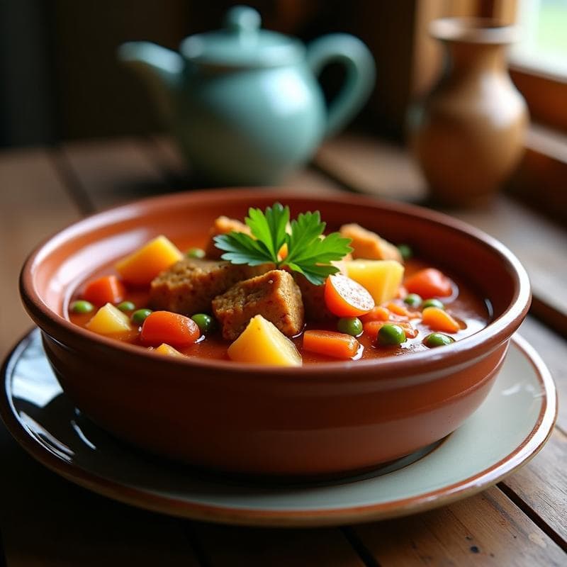 Kaldereta de seitán: Receta filipina vegana en olla rápida con patatas y guisantes