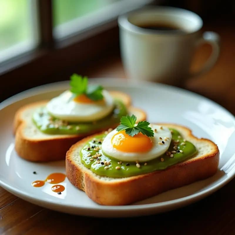 Kaya Toast con Huevo Poché: Desayuno Singapurense Dulce y Salado