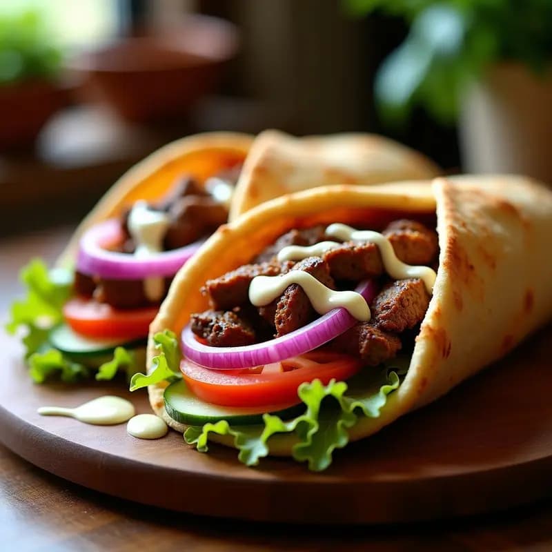 Kebab de Carne con Pan de Pita y Salsa de Ajo: Receta Turca para 2 Personas