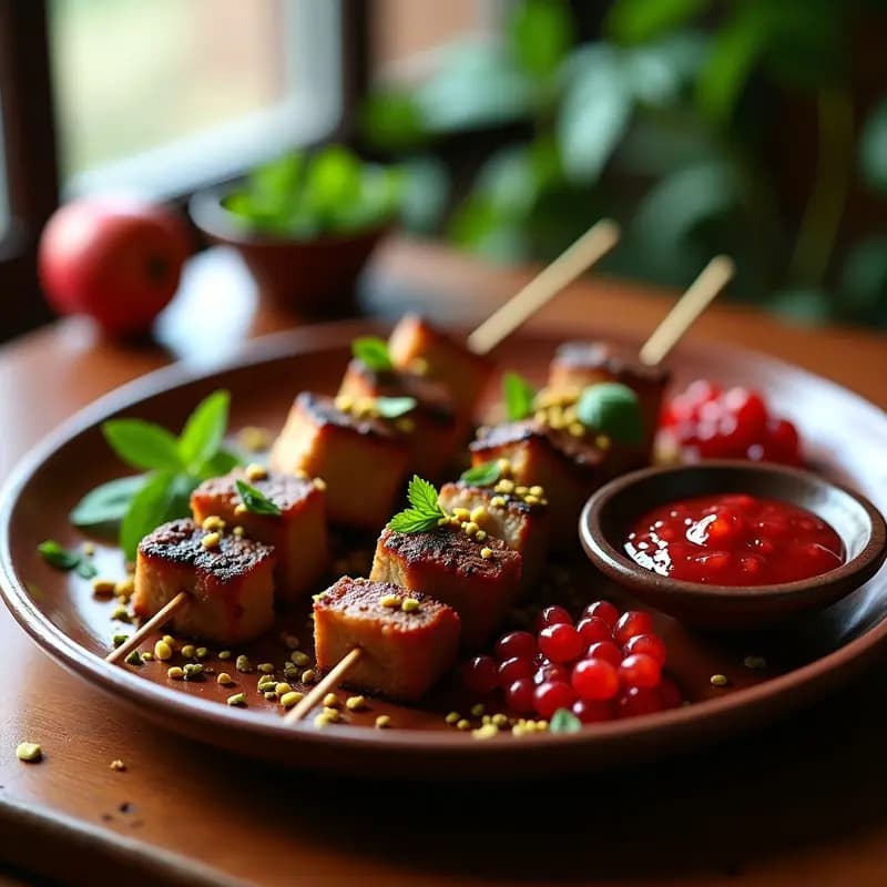 Kebabs de Cordero al estilo afgano: Brochetas Especiadas en Airfryer con Salsa de Granada