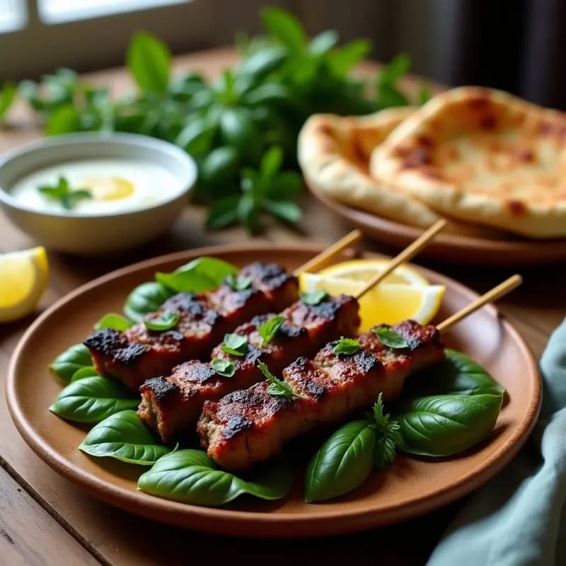 Kebabs de Carne de Cordero y Albahaca: Receta Griega en Barbacoa con Salsa Tzatziki