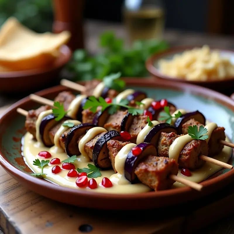 Kebabs de Cordero con Berenjena y Tahini: Receta Árabe en Grill con Especias Ras El Hanout