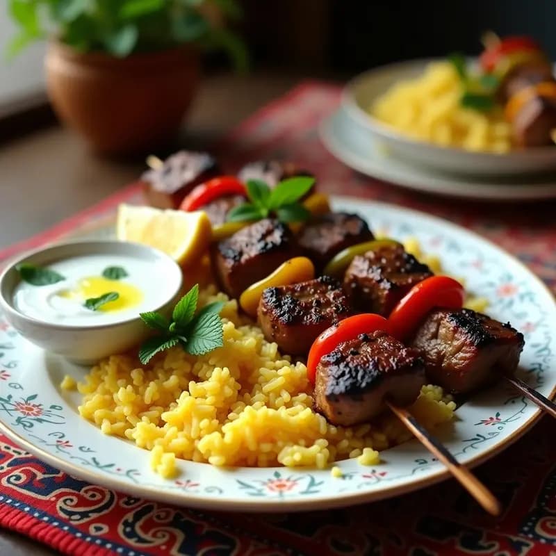 Kebabs de Cordero con Pimientos Asados y Arroz Basmati: Receta Iraní en Parrilla