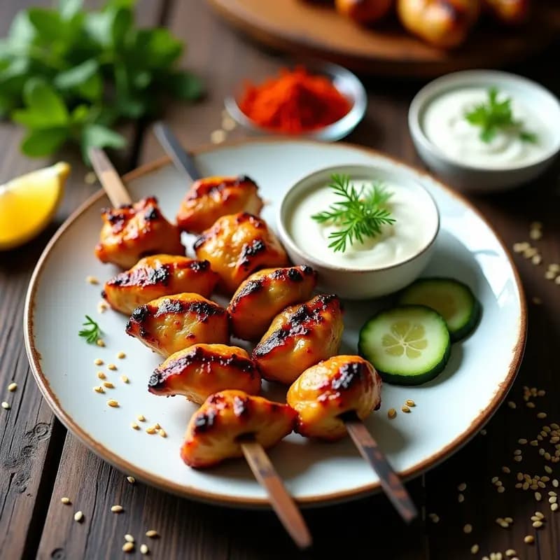 Kebabs de Pollo Marinado en Yogur y Especias: Receta Persa en Grill con Ensalada de Pepino