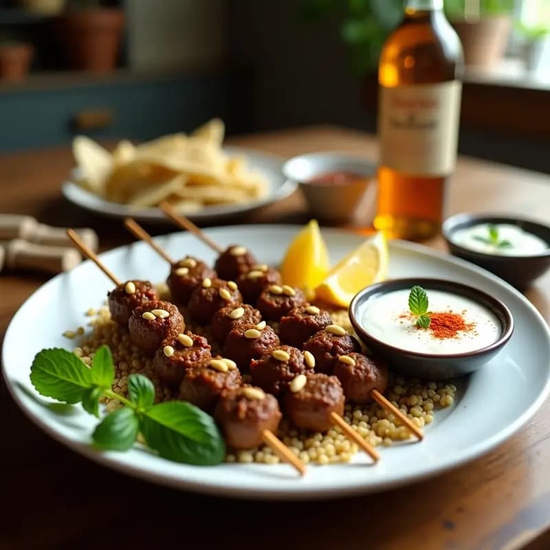 Kebe de Carne y Bulgur con Yogur y Menta: Receta Turca en Brochetas