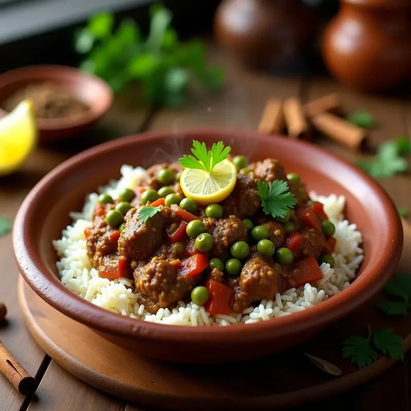 Keema Matar Pakistánico con Guisantes y Carne Picada: Receta Especiada para Arroz Basmati
