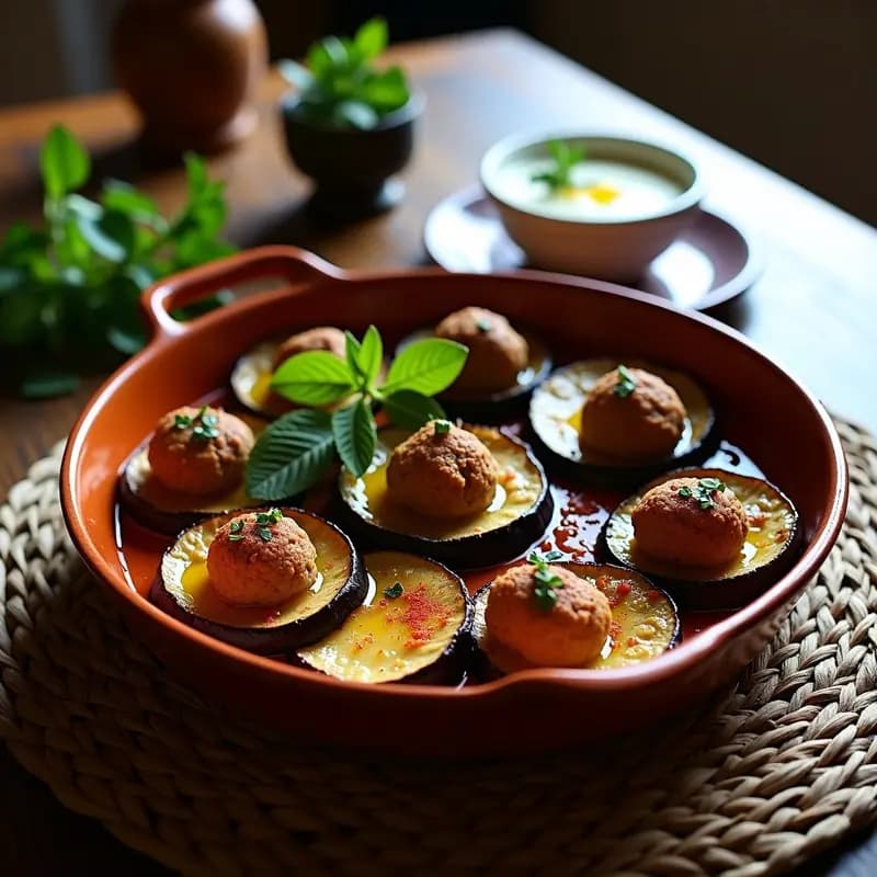 Kefta de Cordero y Berenjenas al Horno con Salsa de Yogur y Menta: Receta Marroquí Alta en Hierro
