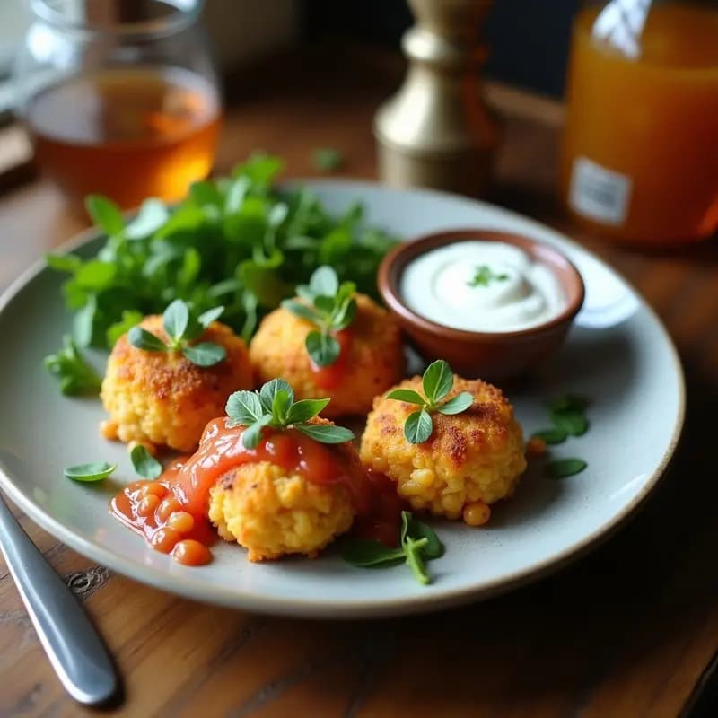 Keftedes Griegas de Garbanzos con Salsa Tzatziki de Pepino: Aperitivo Mediterráneo Sin Carne
