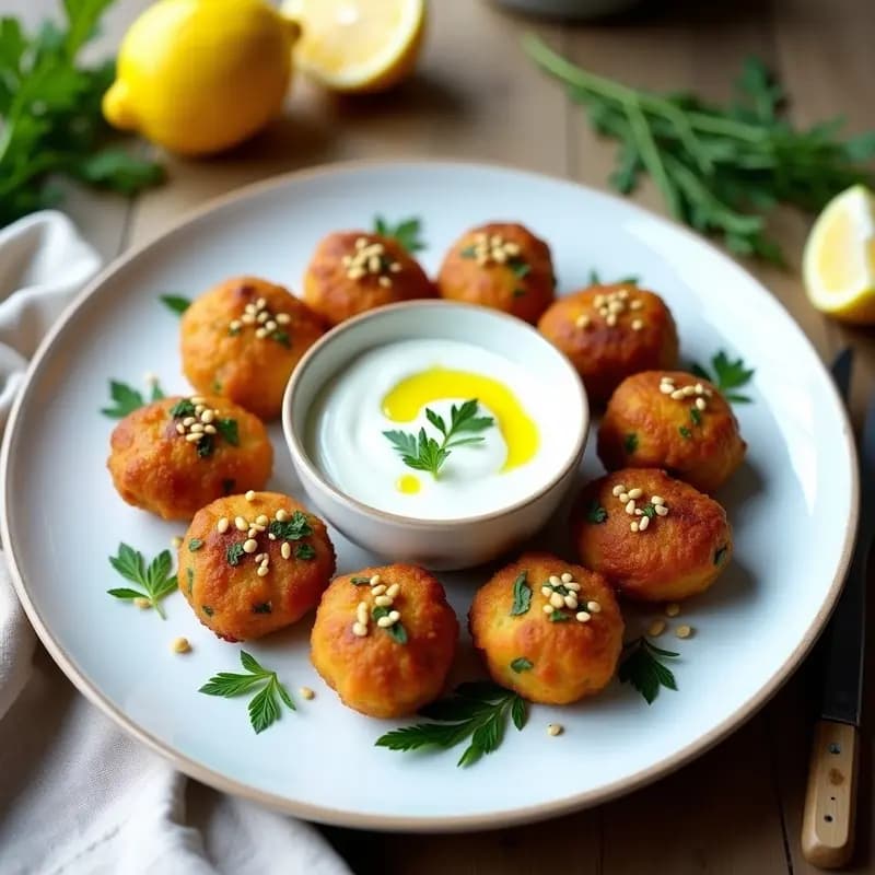Keftedes Griegas de Garbanzos y Hierbas con Salsa de Yogur: Receta Vegana y Alta en Fibra