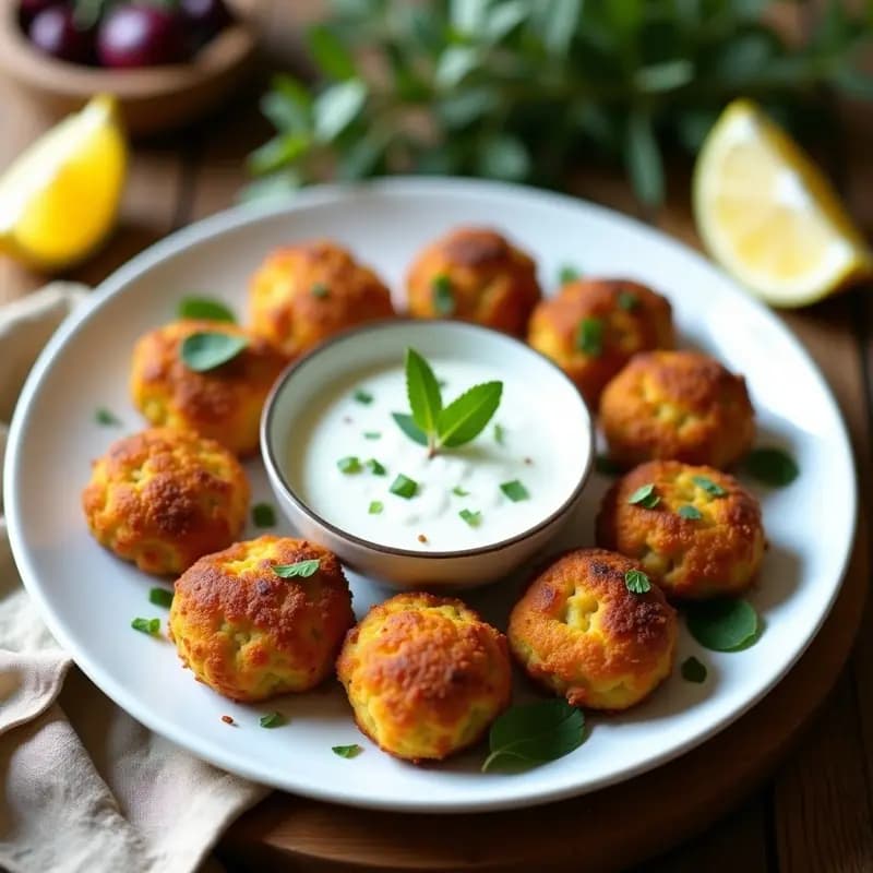Keftedes Griegos de Garbanzos y Hierbas con Salsa Tzatziki Vegana: Aperitivo Sin Gluten