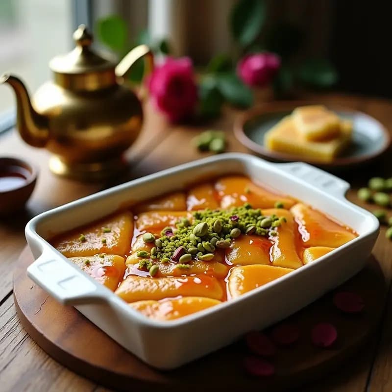 Keyser Söze: Postre Turco de Sémola, Queso y pistachos con Sirope de Rosa