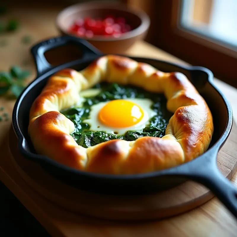 Khachapuri de Espinacas y Queso Sulguni: Receta Georgiana en Sartén