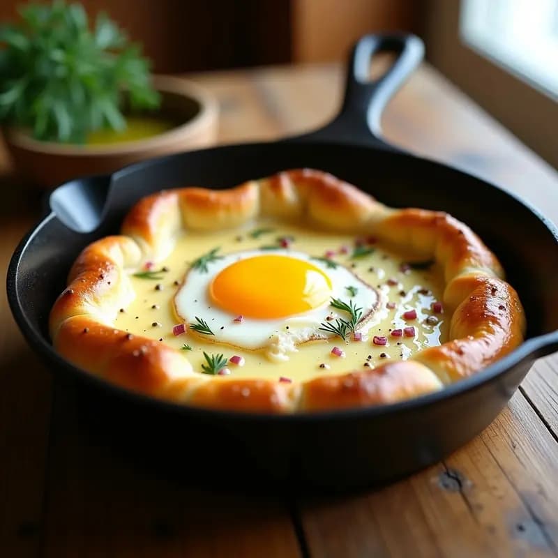 Khachapuri Georgiano con Queso Imeretiano y Huevo: Receta en Sartén Tradicional y Reconfortante
