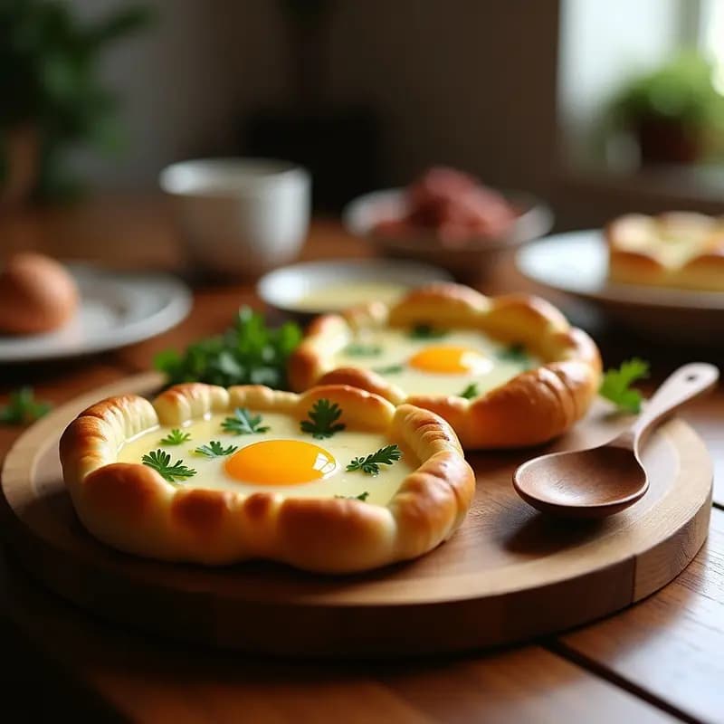 Khachapuri Georgiano con Queso Sulguni y Huevo: Desayuno o Cena Reconfortante