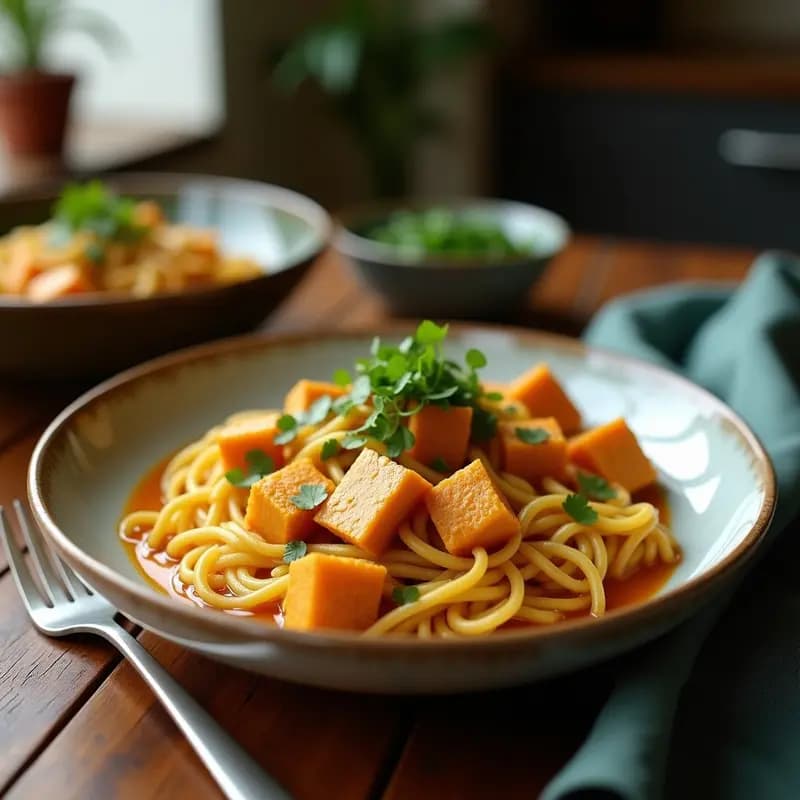 Khao Soi de Tofu y Cúrcuma: Curry Tailandés Vegano en Olla Lenta