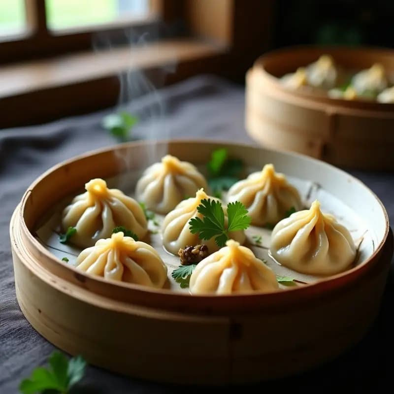 Khinkali Georgiano con Hongos Portobello y Hierbas: Dumplings al Vapor Sin Carne