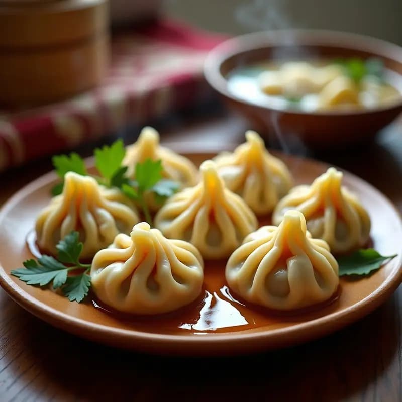 Khinkali georgianos de carne y caldo: Empanadas al vapor con relleno jugoso