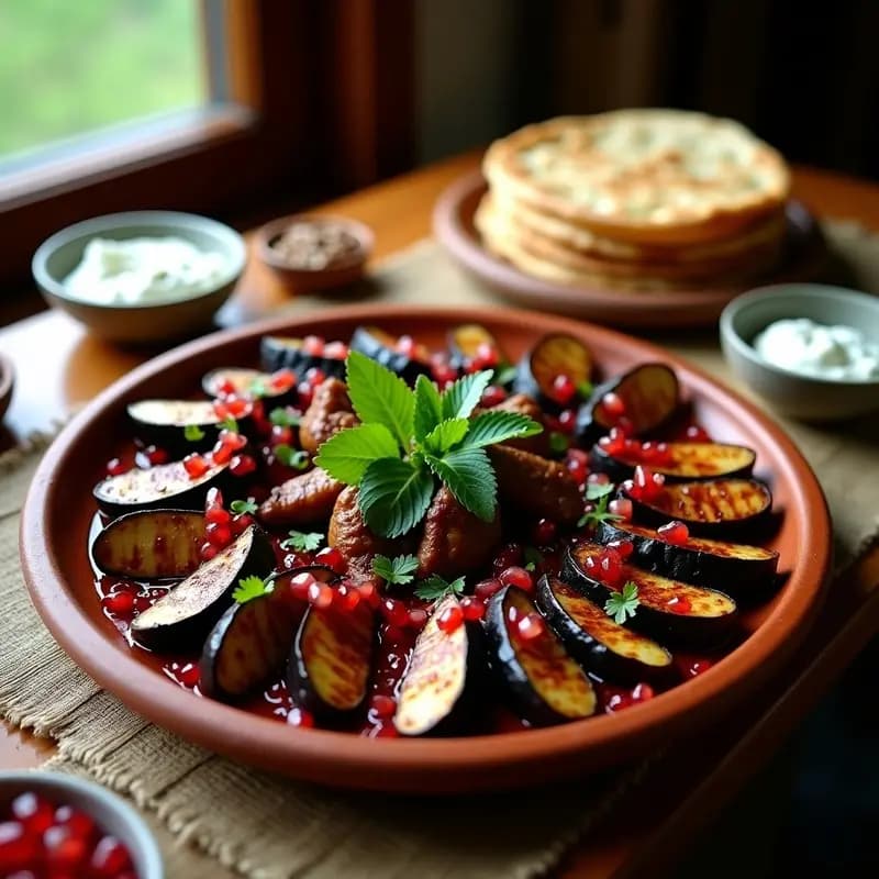 Khorovats Armenio con Berenjena Ahumada y Salsa de Granado: Receta de Barbacoa Tradicional